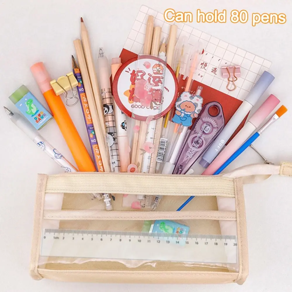 Portable Six-Layer Pencil Bag Transparent Stationery Supplies PVC Storage Organizer Large Capacity Pen Case Students