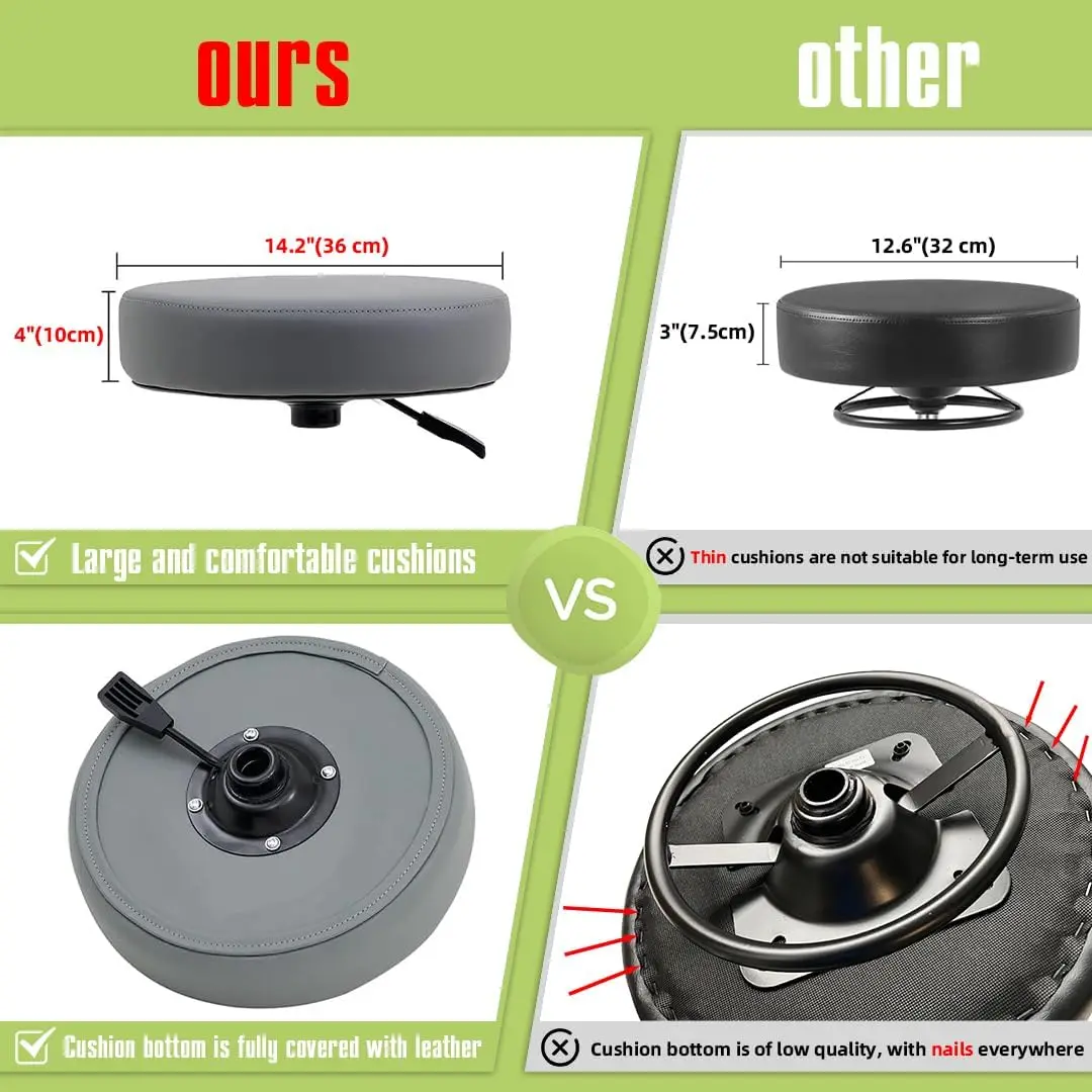 Adjustable Rolling Stool with Wheels, Heavy Duty 400 lbs Capacity for Shop, Lab, and Workbench Use (Grey)