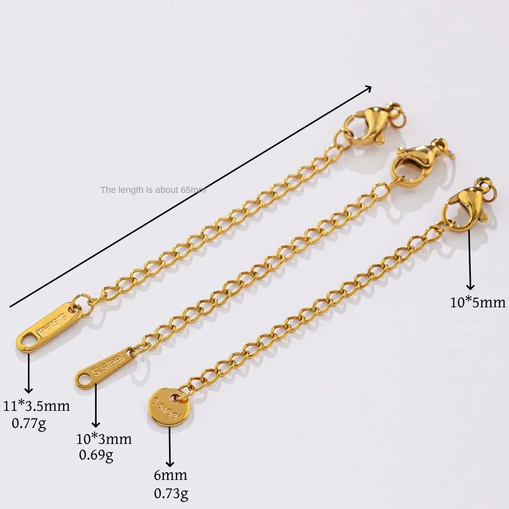 Stainless Steel Non-fading Color Lobster Buckle Extension Chain DIY Necklace Bracelet Adjustment Chain Jewelry Accessories 10pcs