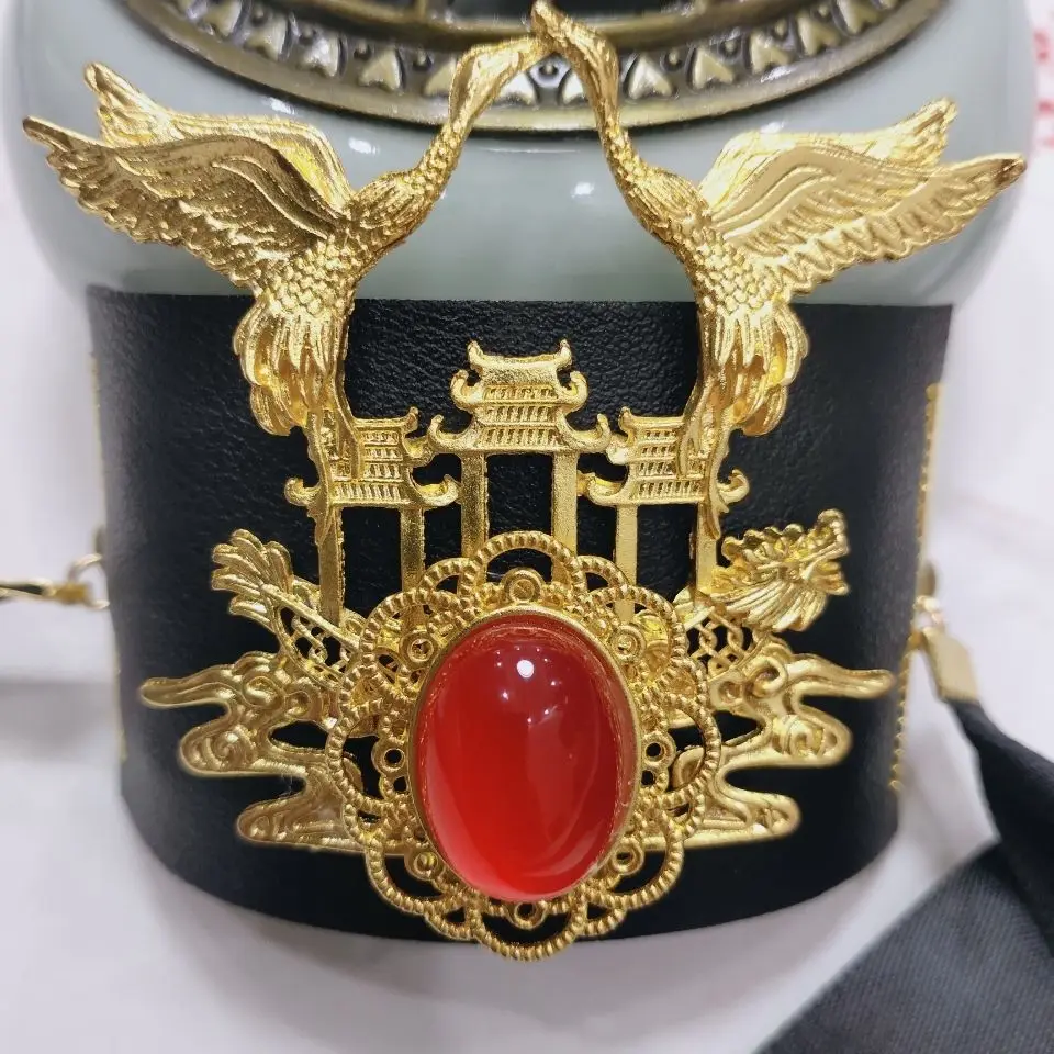 Schwarzer Krieger Schwertkämpfer Haarkrone Zubehör mit rotem Diamantband Kopfgetriebe Prinz Krone Hanfu Cosplay Kung Fu Gefälligkeiten