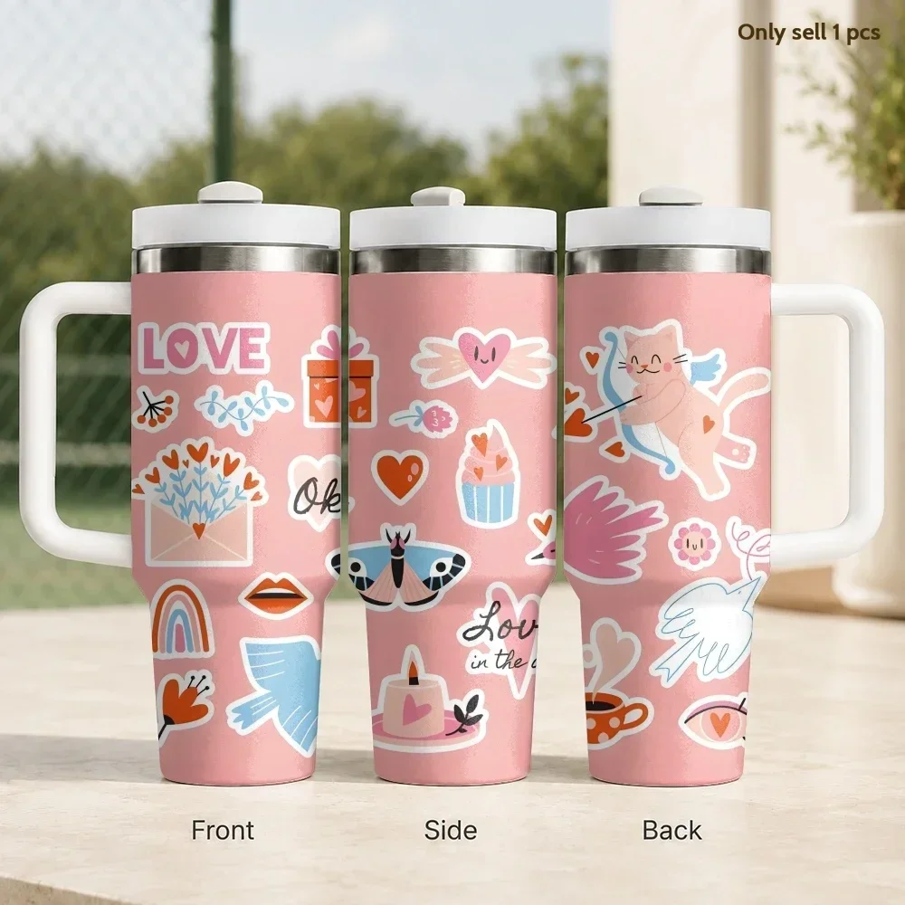 Motivation Notes And Bow Girly Positive Vacuum Flasks 40oz Stainless Steel Insulated Tumbler with Handle Straw Cup Travel Mug