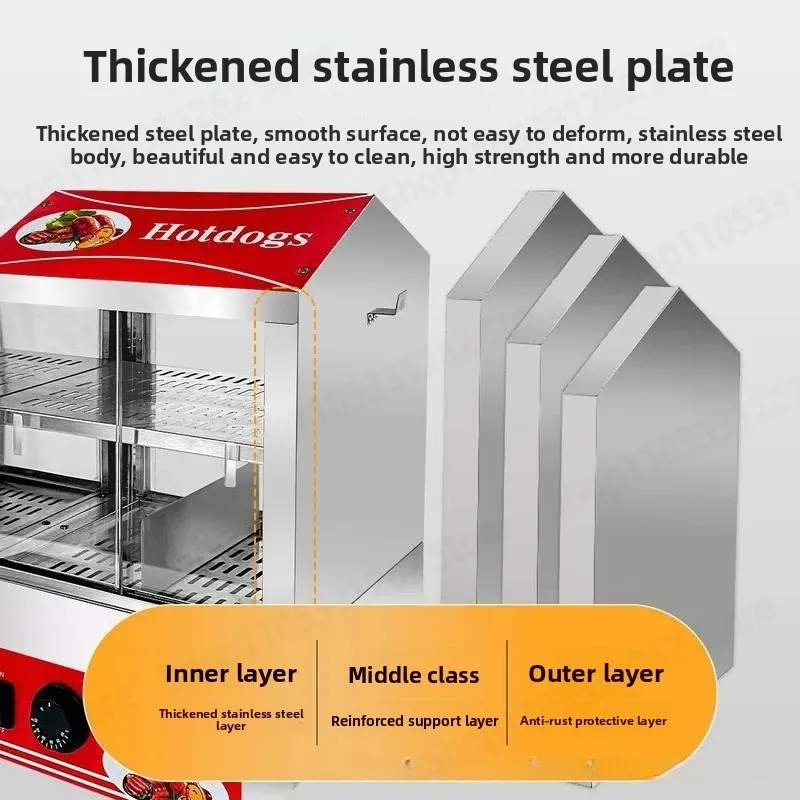 Commercial Countertop Hot Dog Warmer, Electric Heated Warming Cabinet for Catering, Small Display Cabinet