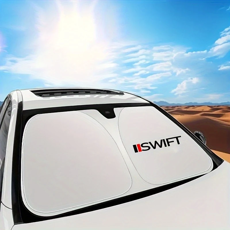 

The sunshade on the front windshield of Suzuki SWIFT car blocks ultraviolet rays and protects against harmful light.