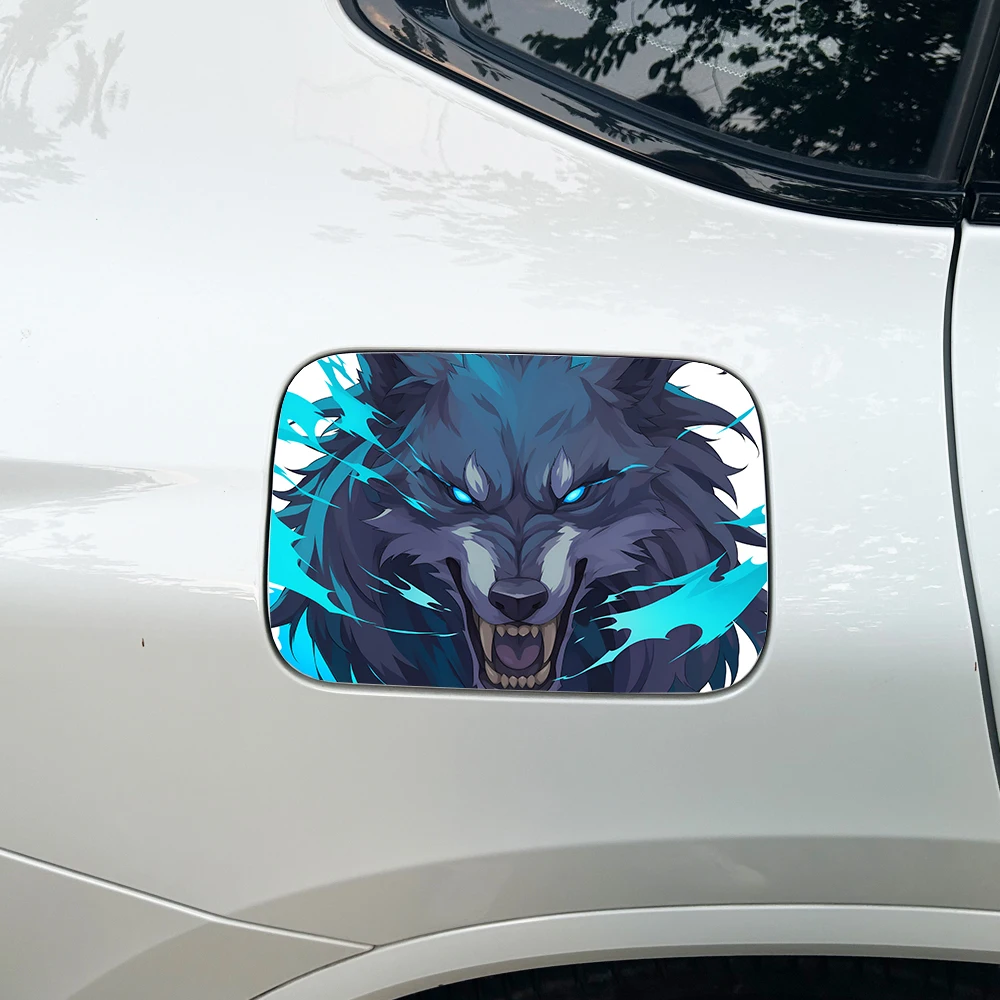 Anime Roaring Wolf Car Fuel Cap Sticker PET Wear-resistant UVProof Vehicle Side Door Customized Modification Exterior Auto Decal view 2