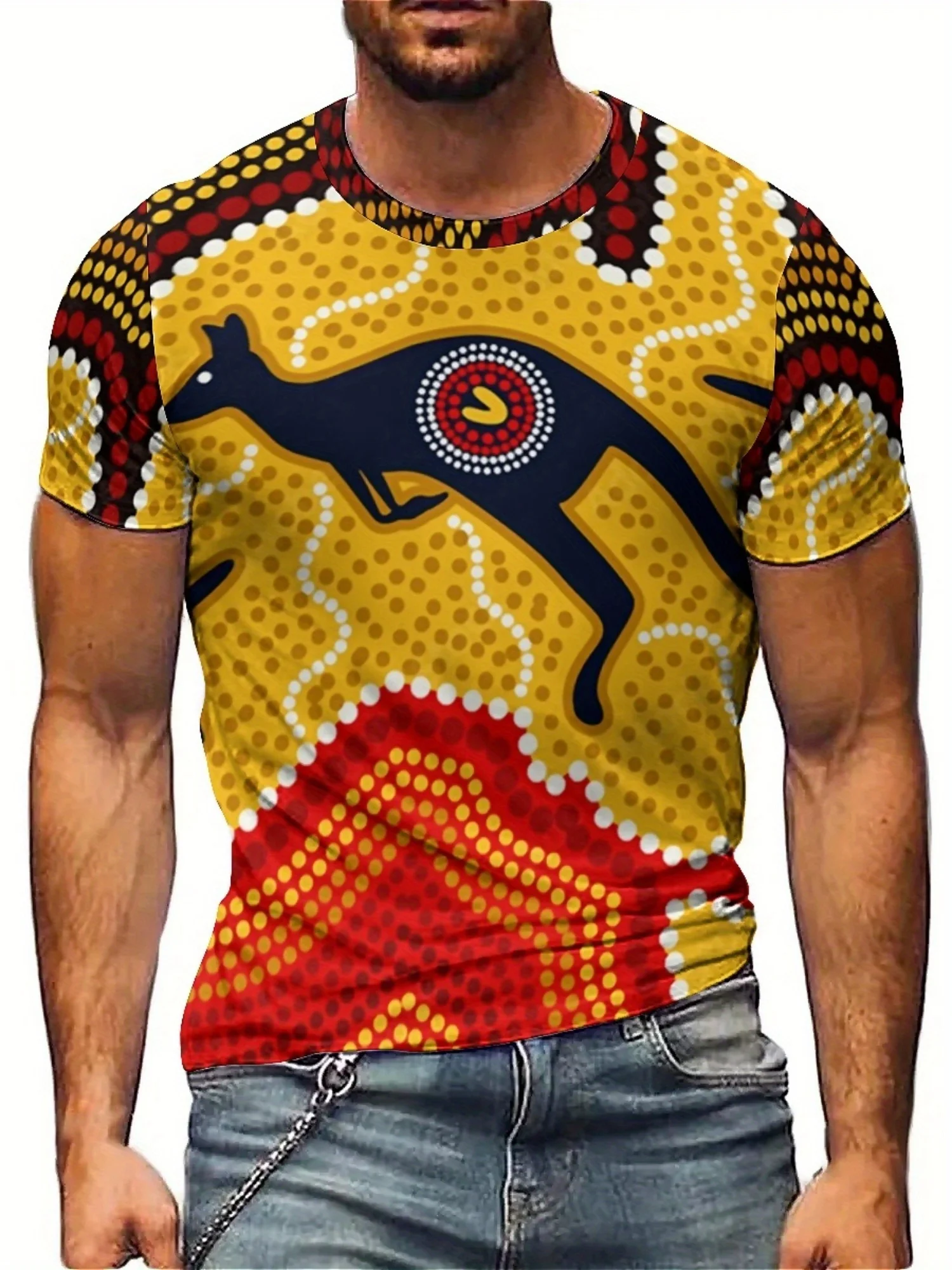 

Men's Retro Y2K Kangaroo 3D Graphic T-Shirt Vibrant Abstract Animal Design Soft Round Neck Short Sleeve Tee for Outdoor