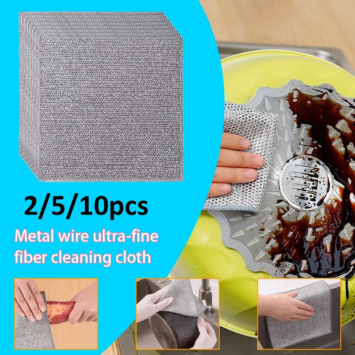 Multifunctional Non-Scratch Wire Dishcloth Wire Dishcloth Multipurpose Wire Microfiber Cloth Cleaning Cloth Magic Dish Towel