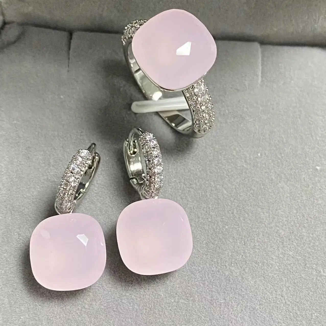 2Pcs/Set 12.6mm  Ring Earrings Set Crystal Jewelry Set Platinum Plated 40Colors Candy Crystal Ring Earrings Jewelry Set