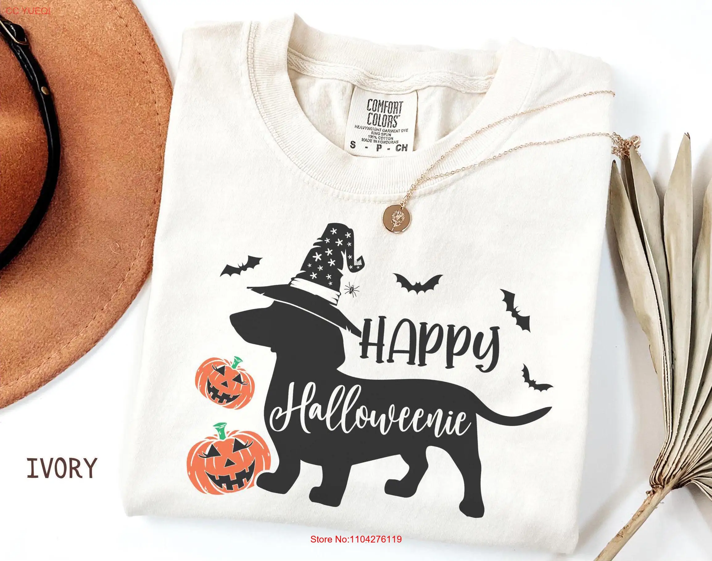 Dachshund Halloween T Shirt Comfort Colors Happy Halloweenie Wiener dog doxie mom fall tee long or short sleeves