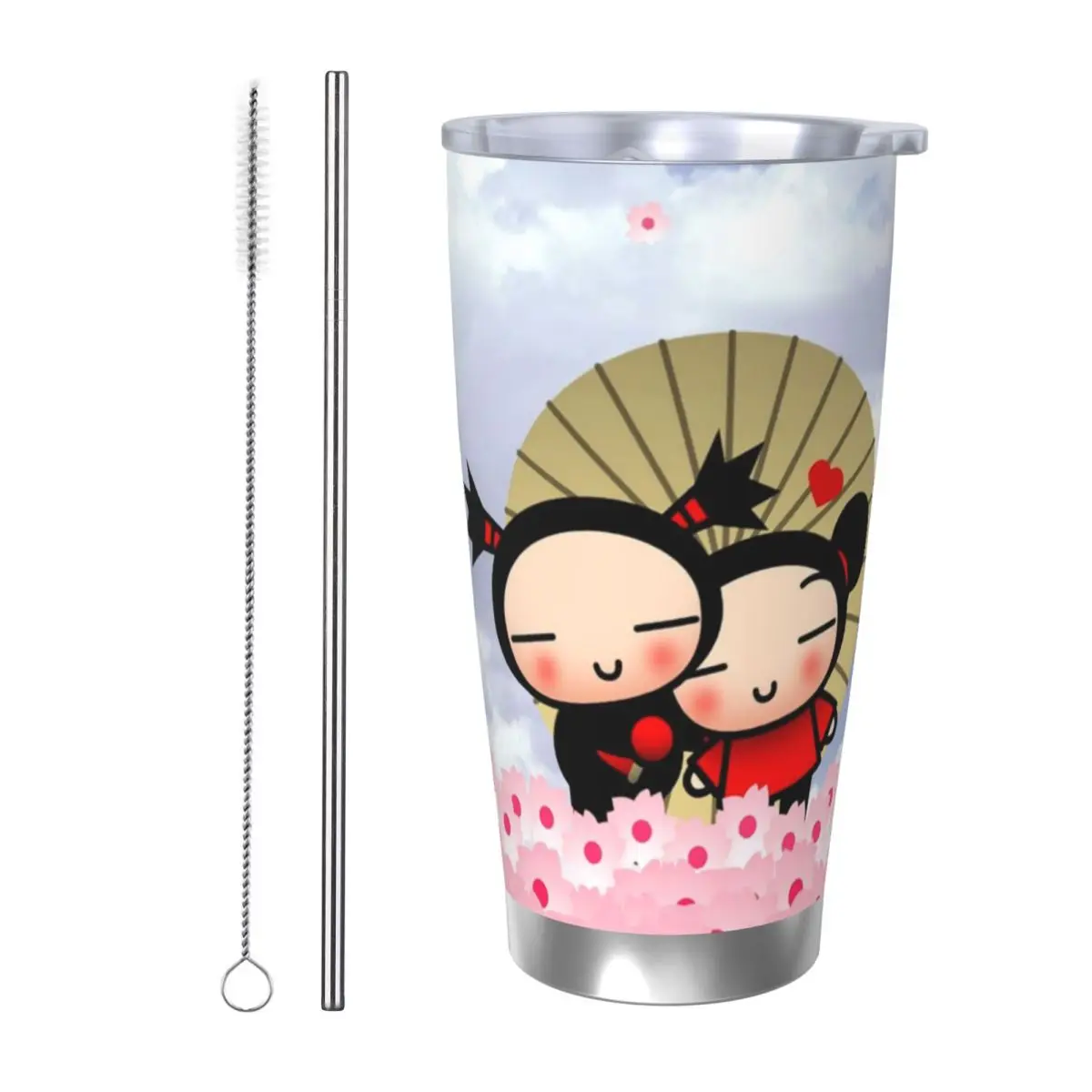 Cute Cartoon Pucca 20oz Stainless Steel Insulated Thermal Coffee Car Cup Cold Hot Mugs Vacuum Flask
