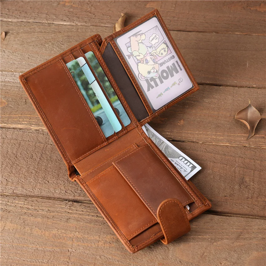 Genuine Leather Men's Wallet Short Wallet Top Layer Cowhide Multi-Card Bit 2 Fold Men's Wallet Coin Purse Button Vintage
