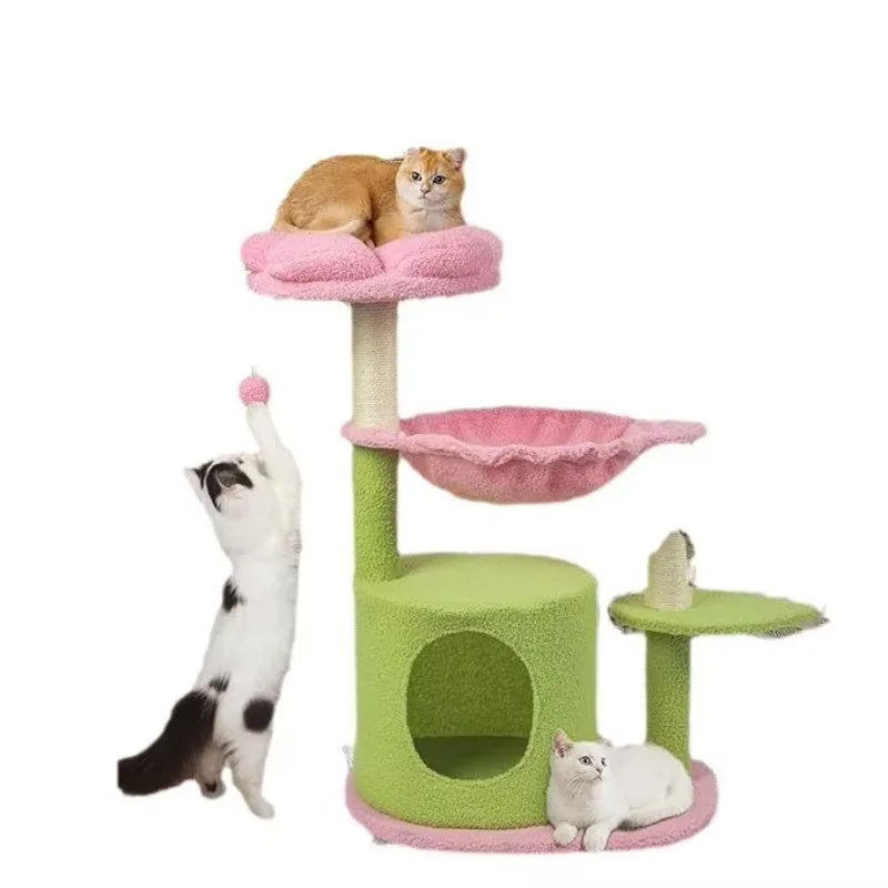 

New Flower Shape Cat Toy Wood Climbing Frame Nest and Scratching Post Cat Trees with Scratcher