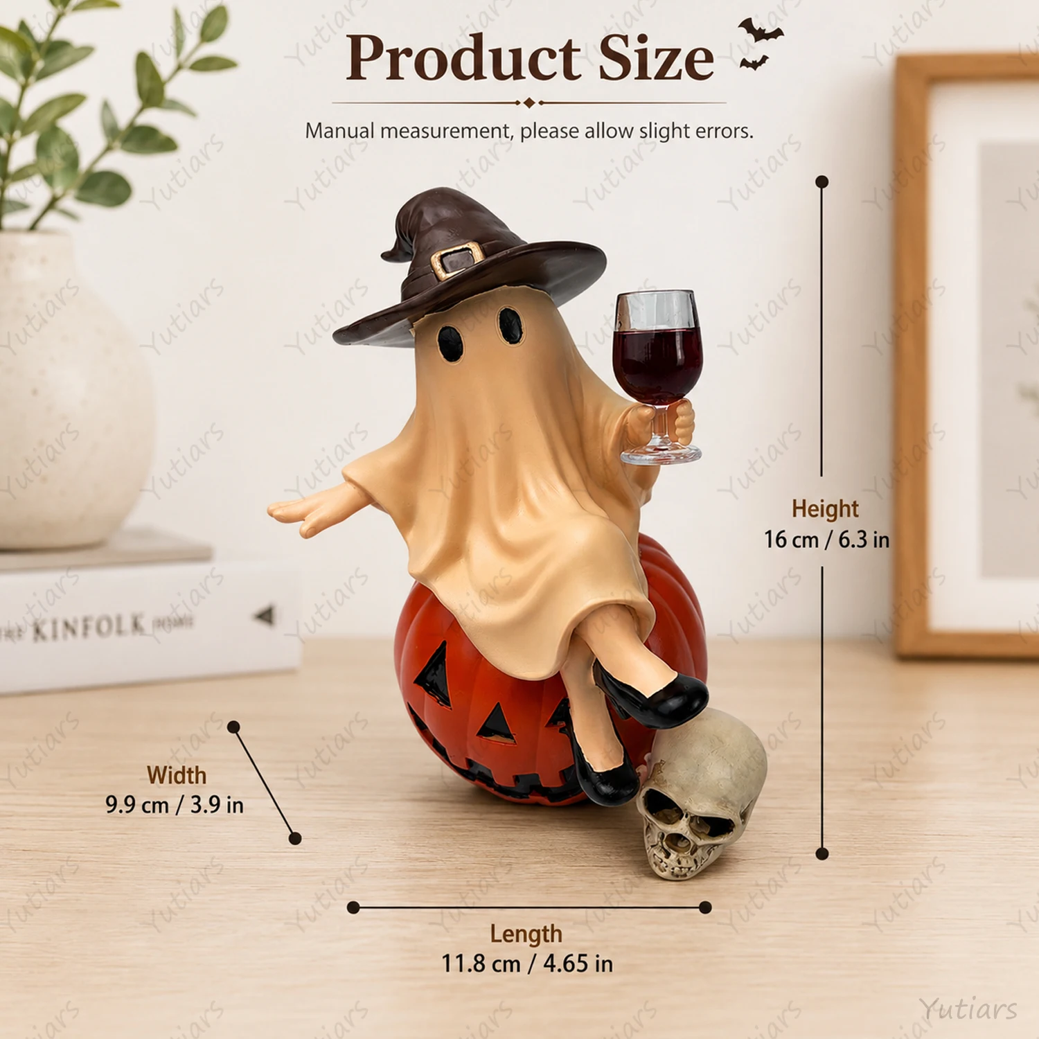 Halloween Ghost Figurine Resin Statue Witch Hat Wine Glass Cute Spooky Home Decor Ornament Tabletop Decoration Gift for Party