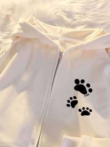 韓国 Sle Lazy Dog Paw Print パーカー レディース ルーズフィット オープン カーディガン セーター トレンディ 秋冬 新着