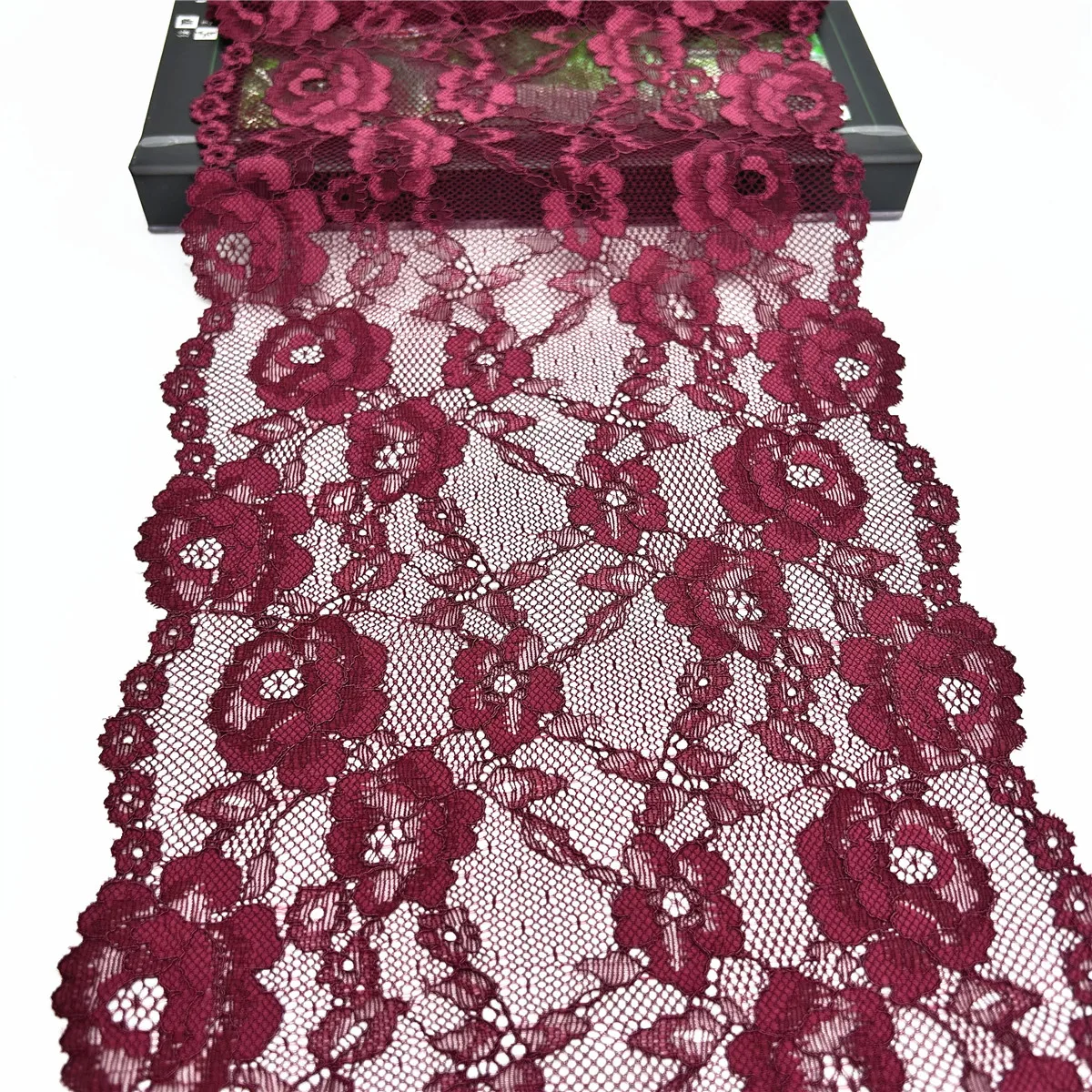 3y/lot Width 21cm Dark Red Elastic Stretch Lace Trim For Lingerie Sewing Craft DIY Apparel Fabric Lace Wedding Garment Accessory