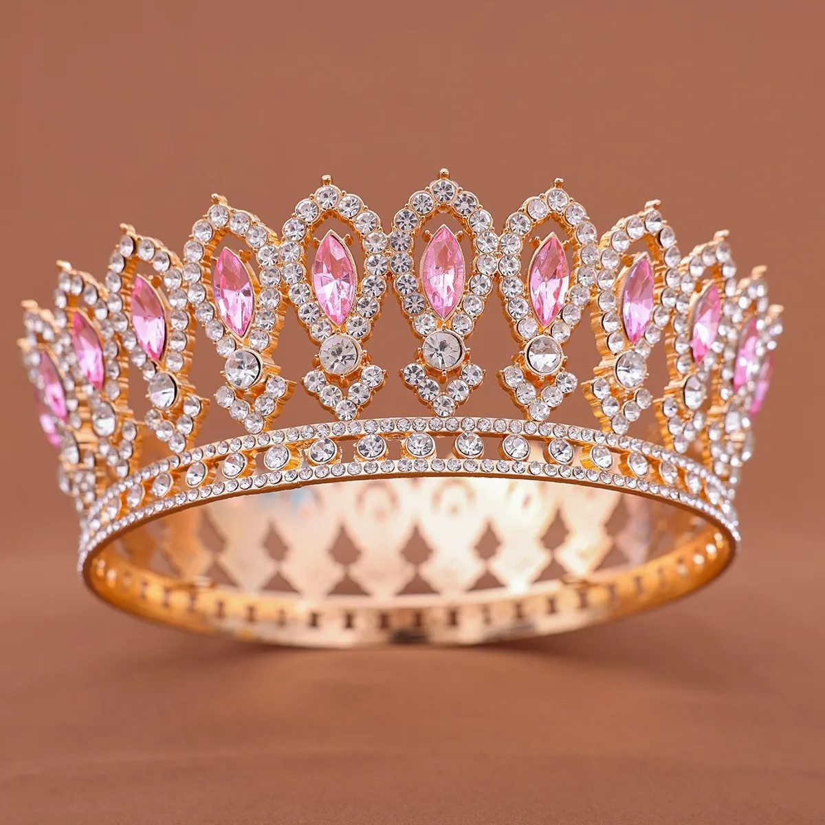 Cross-border Bride Crown European-style Full-circle Baroque Headpiece, Luxurious Crystal Decoration, Heavy-weight Round Imperial