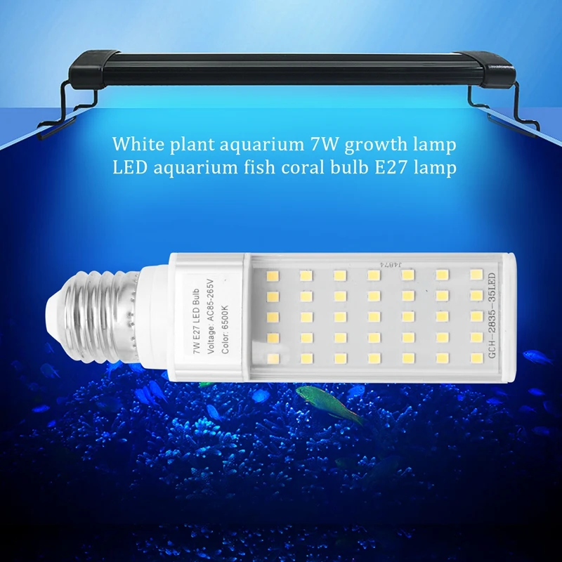 Fishpod-bombilla de Coral para acuario, luz LED para cultivo de plantas blancas, lámpara E27, 7W