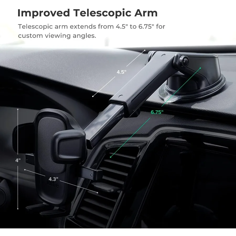 Uniwersalny uchwyt samochodowy na telefon z przyssawką i teleskopową ramieniem do iPhone'a Samsung Google i wielu innych smartfonów Easy One T