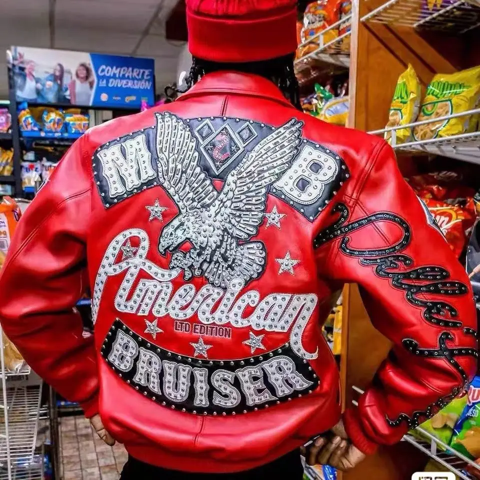 アメリカンレトロレザージャケット バイクコート スタンドカラー フライトジャケット 秋冬 重工業刺繍入り 新品コート