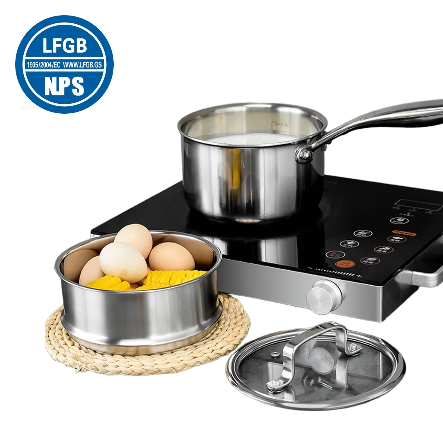 

LFGB Certification 304 Stainless Steel Kitchen Milk Pan Ultra Thick 5 Layers Mini Frying Pot with Ergonomic Handle Glass Cover