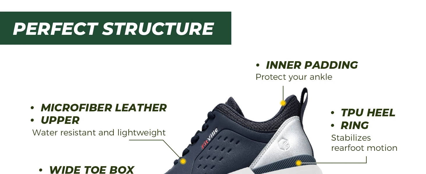 FitVille Extra Breite Herren-Golfschuhe Wasserabweisende Golf-Sneaker Lässige Rutschfeste Golfer-Trainingsschuhe mit Gewölbeunterstützung – Detail 5