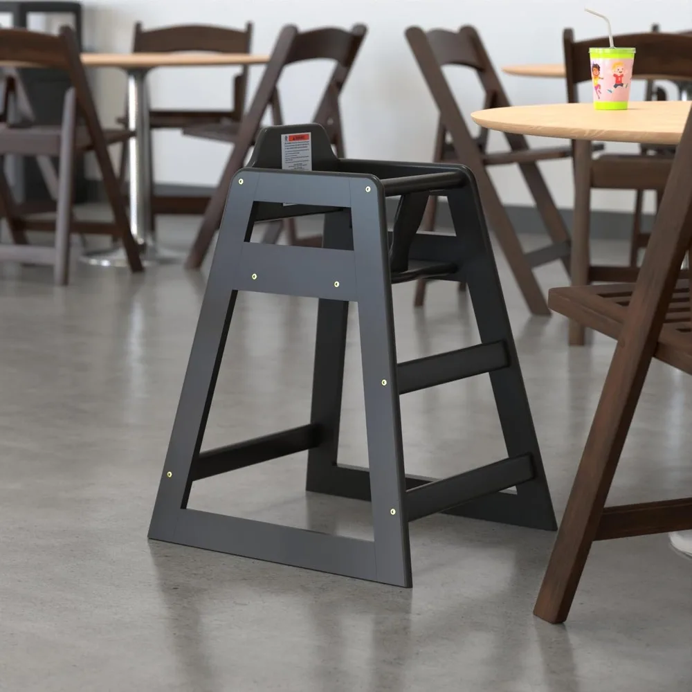 Assembled Restaurant Wood High Chair A with Black Finish