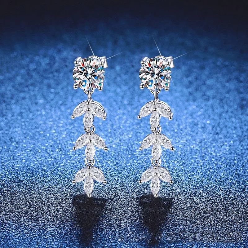 Real Silver Color Real D Color 1Carat Moissanite Leaf Moissanite Drop Earrings 925 ...