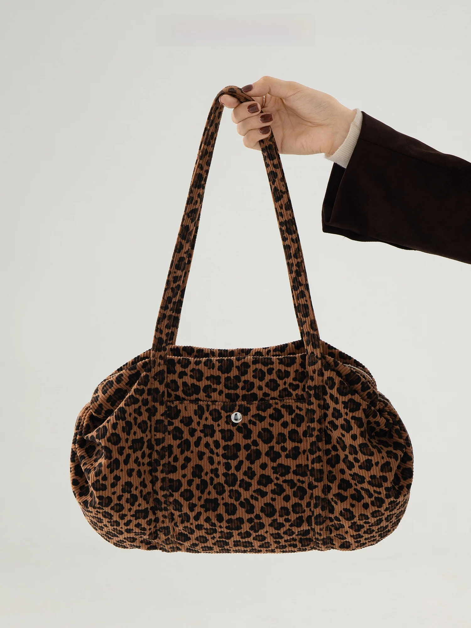 

Dotlyn Autumn Winter Retro Large Capaci Corduroy Pillow Bag Women's Single oulder Armpit Bag Leopard Print Casual Handbag