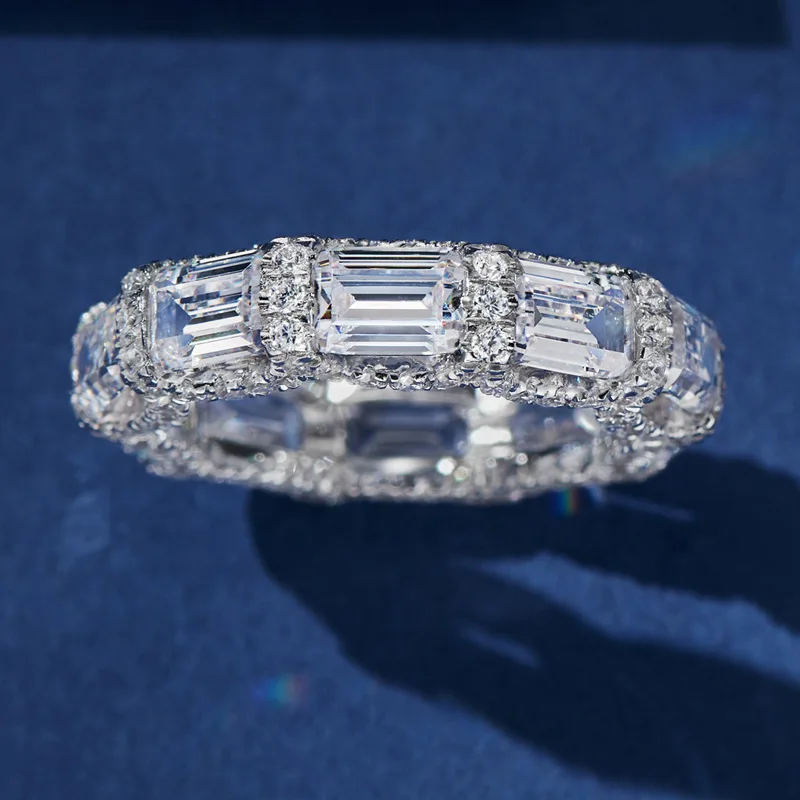 Gorgeous 925 Sterling Silver Full Bling Iced Out Proposal Bright Zircon Rings for Female Wedding Band Bridal Jewelry Accessories