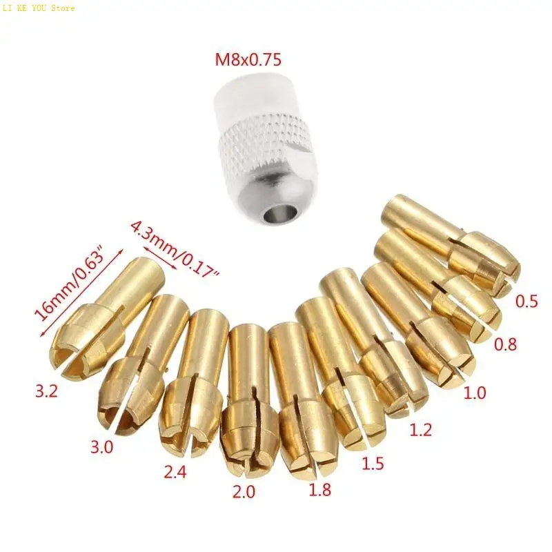 W3JE 10pcs Brass Drill Collet Bits для роторного инструмента 0,5-3,2 мм 4,3 мм хвостовика