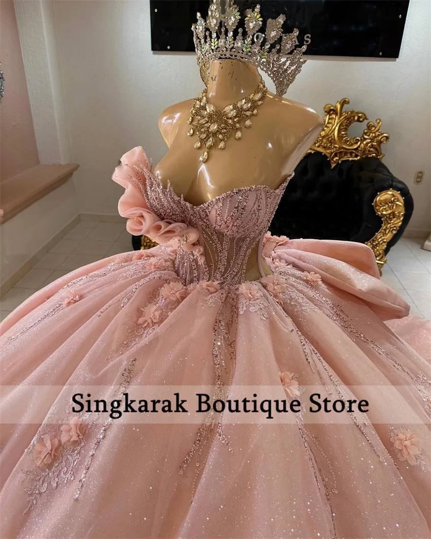 Impressionante rosa princesa doce 16 quinceanera vestidos 2025 apliques contas festa de aniversário vestido de baile de 15 anos personalizado