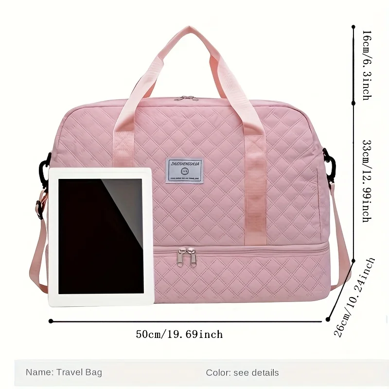 2Pcs/Set Waterproof Travel Duffel Bag Large Capacity Nylon Handbag with Makeup Bag Gym Sport Tote for Men Women Weekend Trip image 3