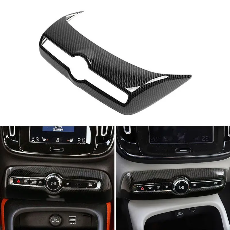 Car Carbon Fiber Texture Interior Accessories For Volvo XC40 2018-2025 ABS Center Audio Adjustment Frame Knob Cover Trim