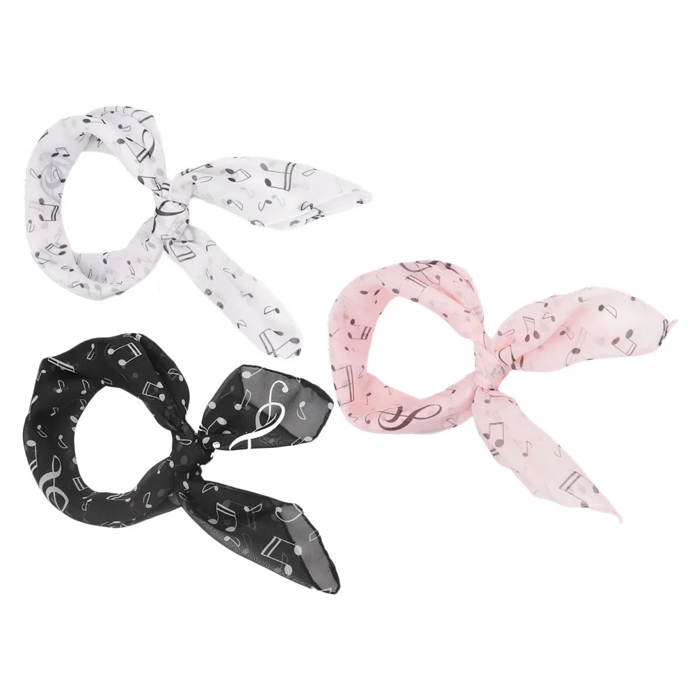 3 Pcs Elegant Square Shawel Thin Chiffon Headscarf Section Musical Note Towel Female Miss