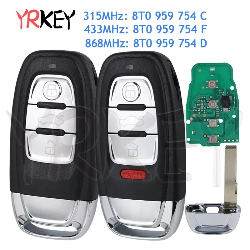 Car Smart Remote Control Key for Audi RS4 RS5 S4 S5 Q5 A4L A5 A6 A7 A8 Auto Semi 315MHz/433MHZ/868MHZ 8T0 959 754C/D/F