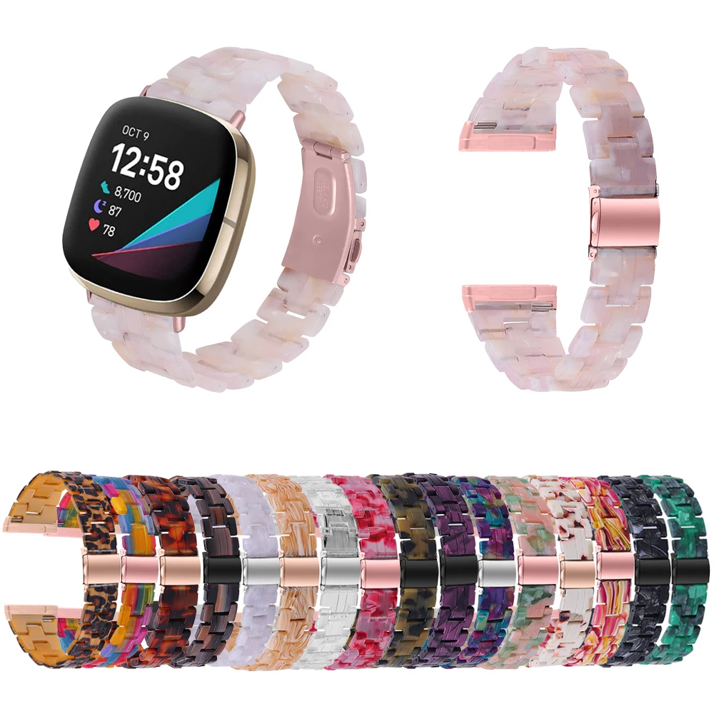 Resin Wristband for Fitbit Versa 4 3 Band Watchband for Fitbit Sense 2 Women Men Lightweight Bracelet Strap with Metal Buckle