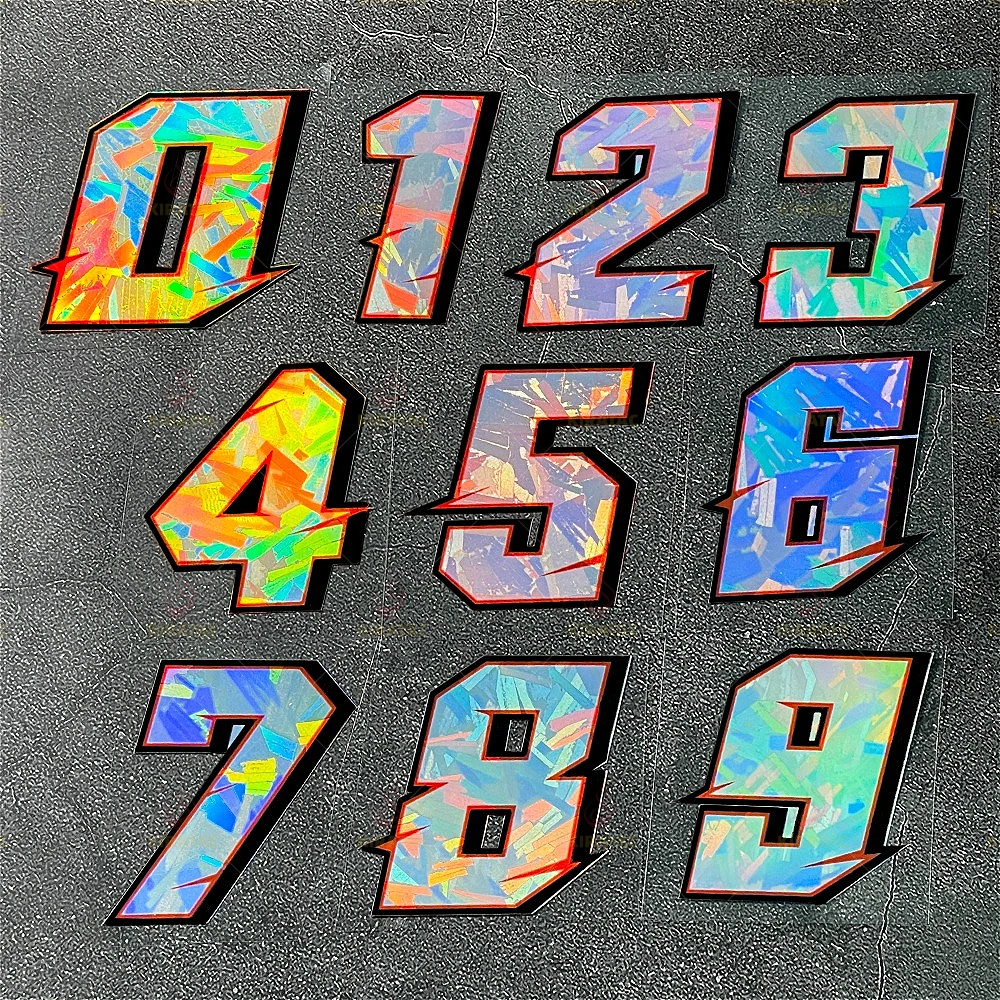 2pc Holographic Carbon Effect Motorcycle Number Stickers for DIY Racing Fairing Fuel Tank Helmet Scooter Waterproof Vinyl Decals