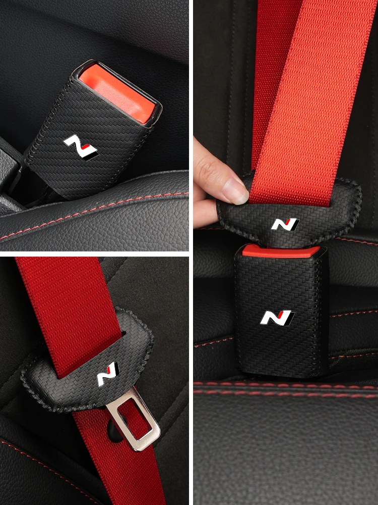 Leather Car Logo Seat Belt Buckle Protector Cover Only For Front Seat Belt For Hyundai I30 I20 IX35 I40 Tucson Veloster - view 5