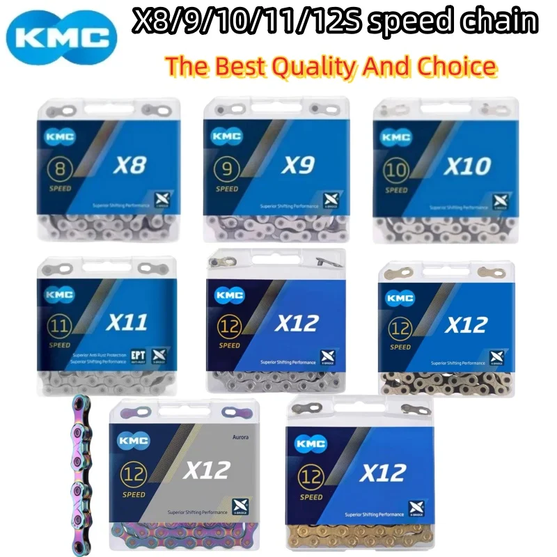 KMC سلسلة الدراجة X8 X9 X10 X11 X12 الطريق سلسلة دراجات جبلية 8 فولت 9 فولت 10 فولت 11 فولت 12 فولت كرانسيت مع وصلة سريعة لشيمانو SRAM
