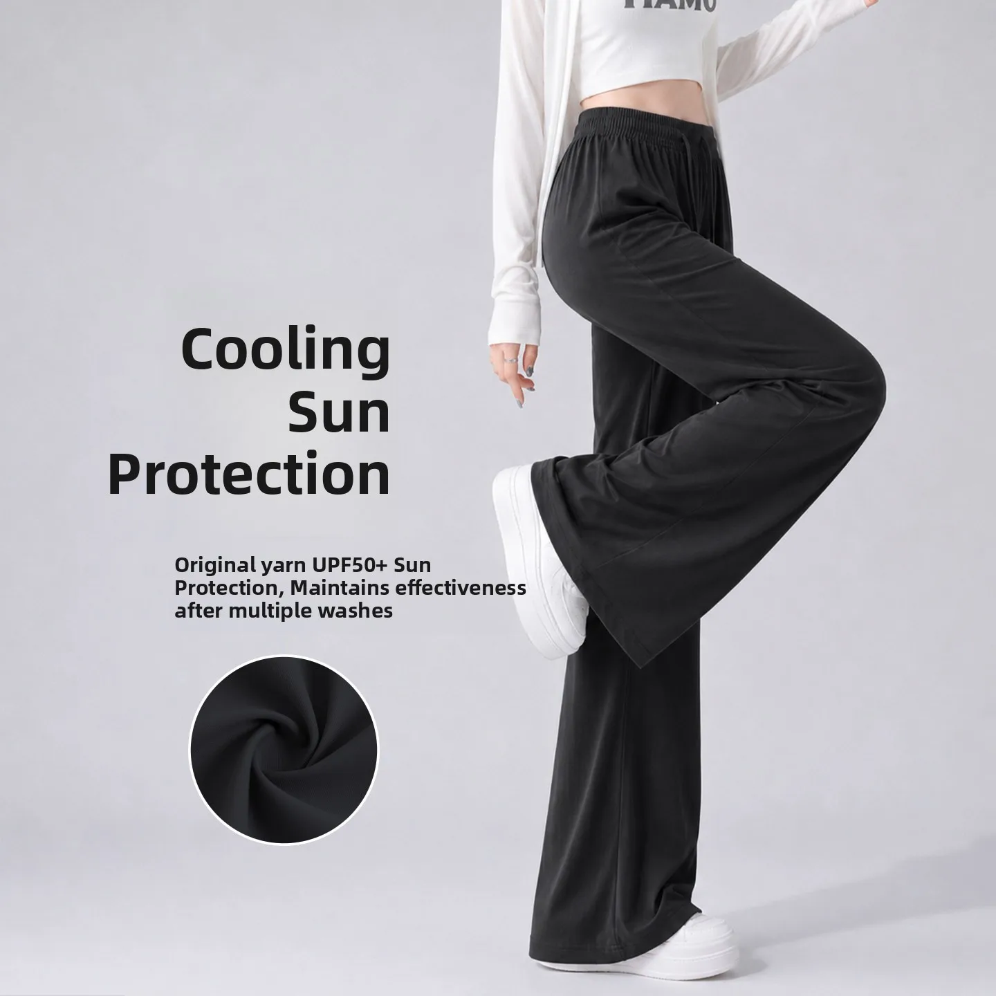

Black Summer Casual Yoga Pants Women's New Style Fitness Sports Large Size Bell Bottoms Ice Silk Straight Leg Pants