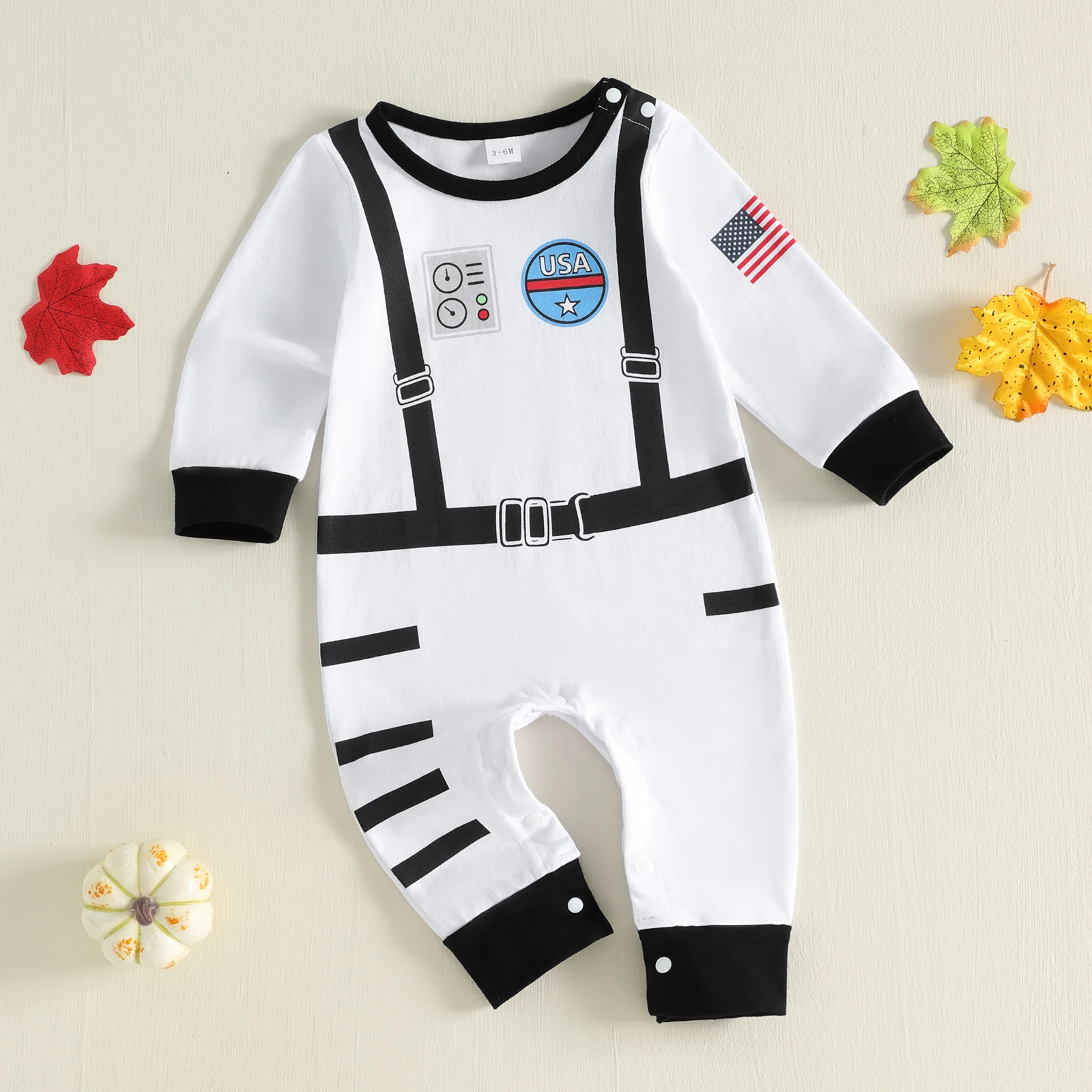 0-24M Baby Boy Astronaut Romper Space Suit Print Long Sleeve Halloween Jumpsuit