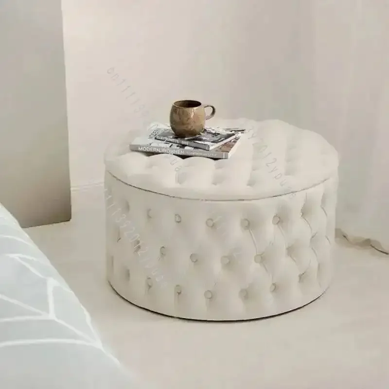 Round Low Storage Stool, Multi-purpose Footrest Seat, Stylish Furniture for Entryway, Office & Living Interior