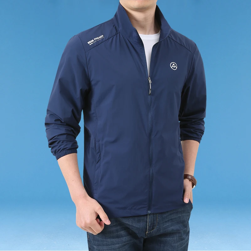

Мужская летняя уличная куртка из ледяного шелка: быстросохнущая, легкая, дышащая, с воротником-стойкой, ультратонкая, модная, в городском стиле