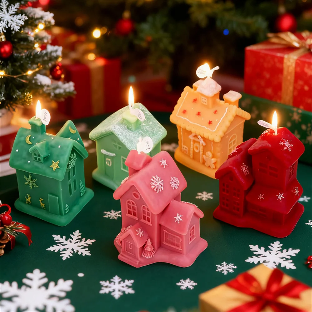 Weihnachten Haus Kerze Form Weihnachten Schneeflocke Weihnachten Cottage 3D Weihnachten Haus mit Kamin Seife Form Home Decor & Geschenk