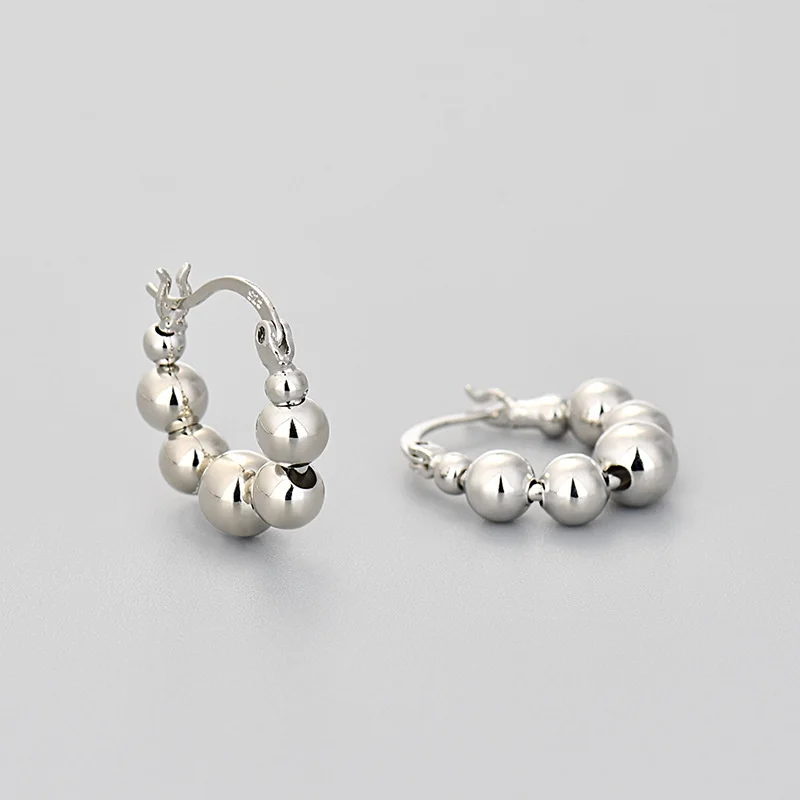 Fashion Silver Gold Plated Round Bead Hoop Earrings for Women Girls Huggies pulseras mujer e1570