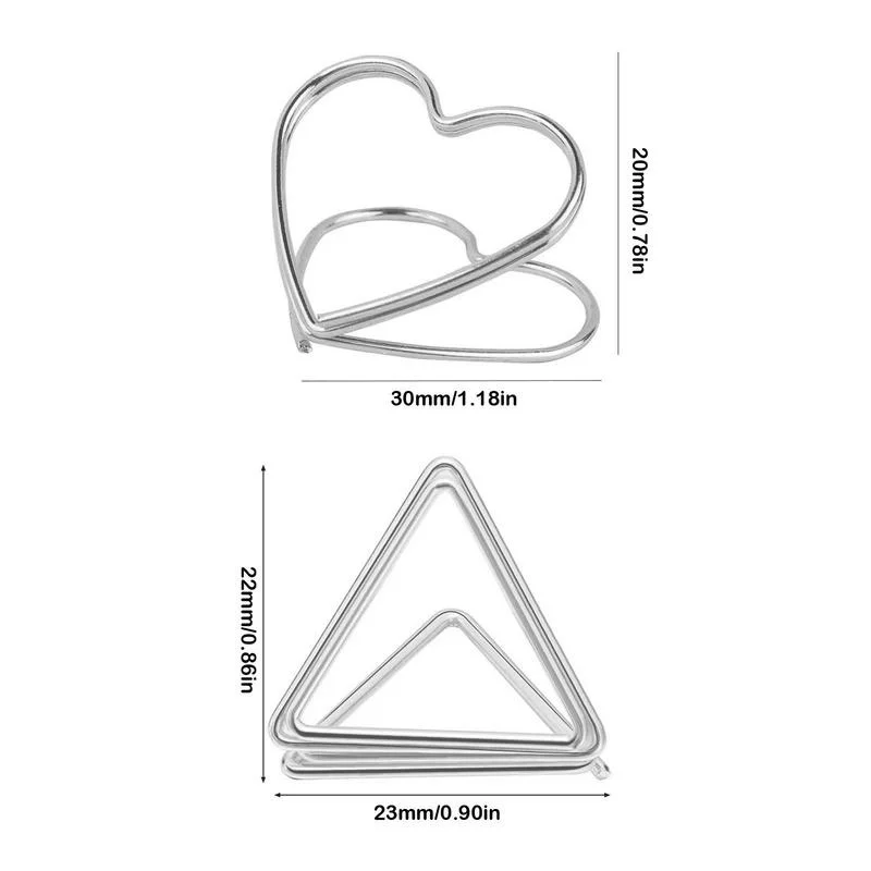 30Pcs Metal Memo Holder Heart Triangle Table Place card Holder Photo Clip Card Stand Wedding Banquet Message Holder