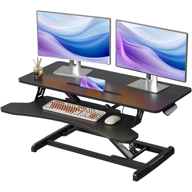 35 Standing Desk Converter, Height Adjustable Desktop Standing Desk with Keyboard Tray Two Monitors, Sit to Stand up Desk R