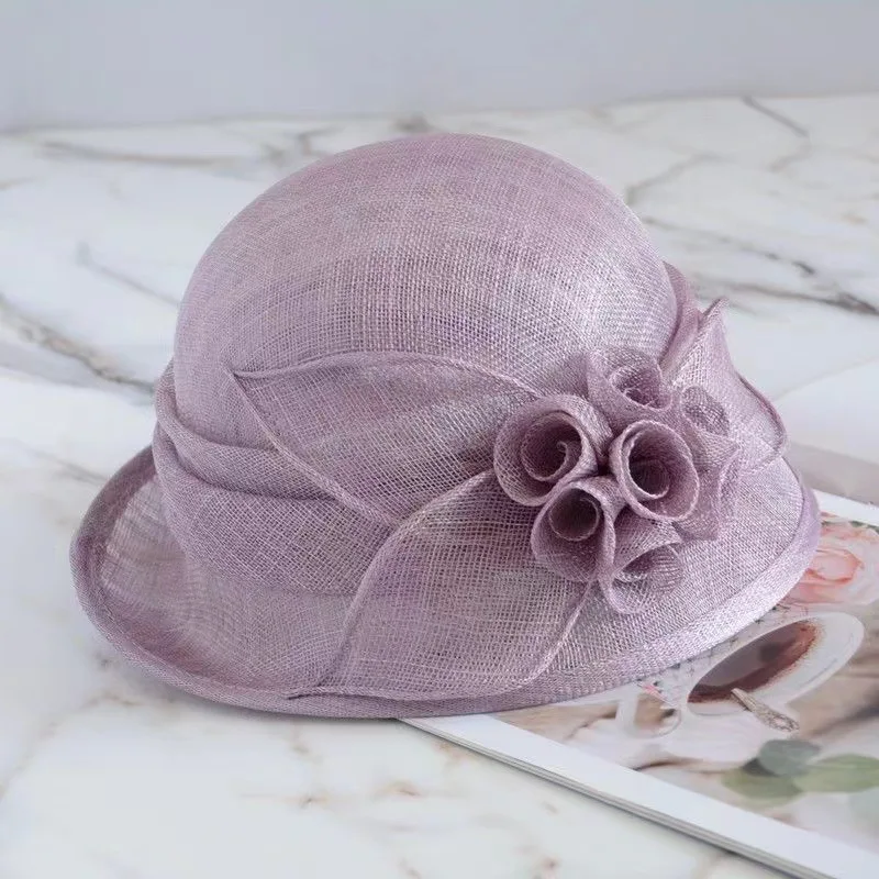 Spring Summer New Linen Hat Female Fashion Handmade Flower Sunshade Basin Hat Elegant Breathable Sun Hat Female