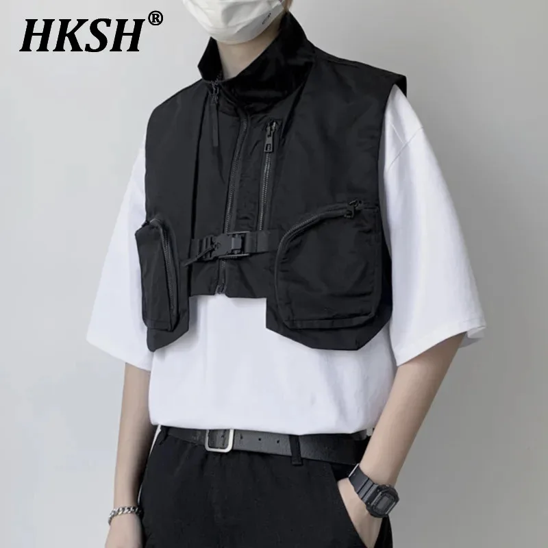 HKSH Short Sleeveless Large Pockets Workwear Vest Men's Dark Punk Tide Summer New Trend Casual Hip-hop Camisole Tank Tops HK0539