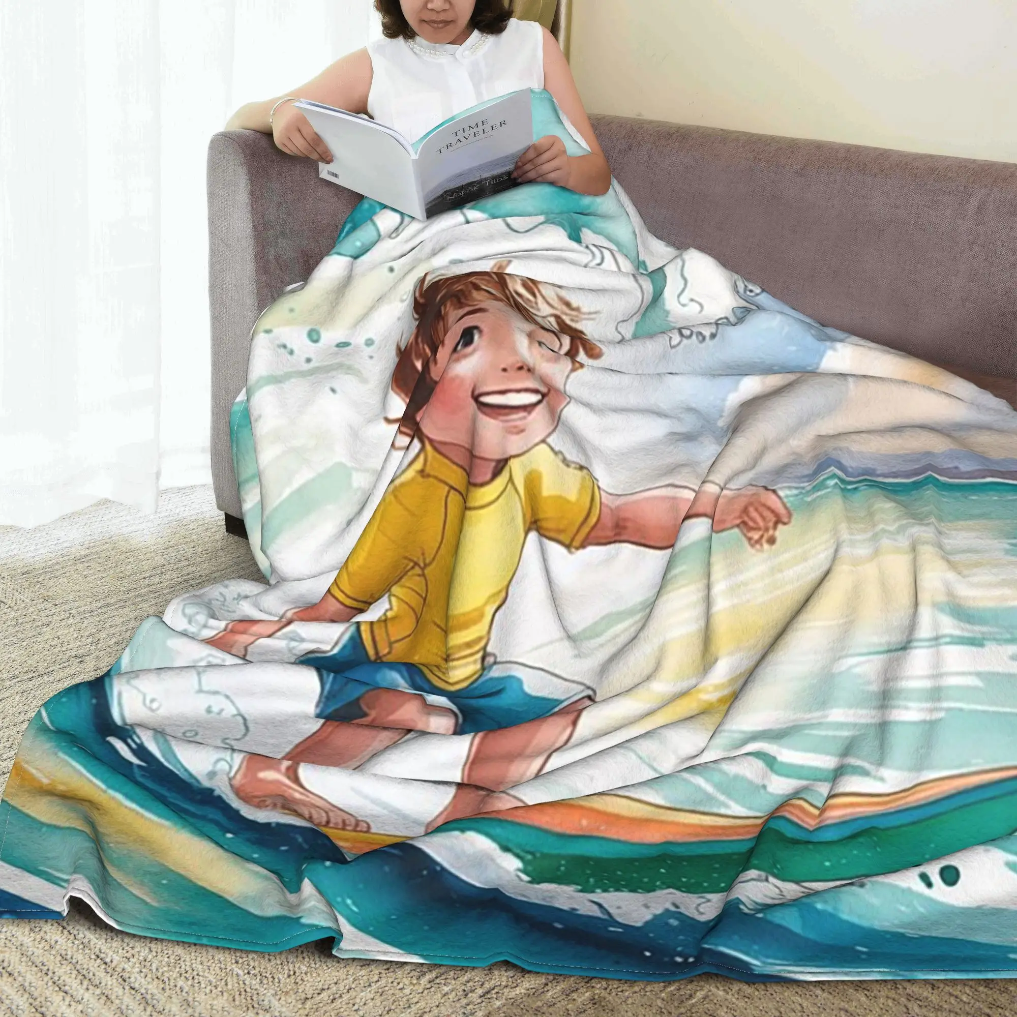 Surfing boy Blanket Portable Flannel Sofa Throw Blanket for Home Bedroom Travel Throws Bedspread Quilt
