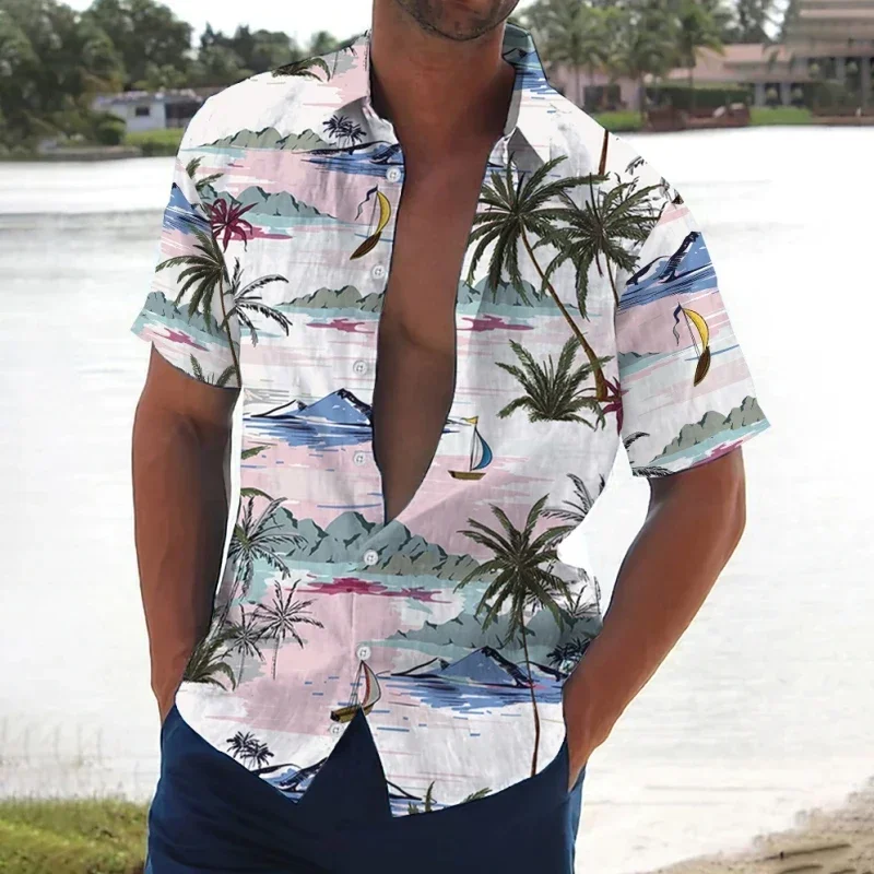 

Men's Shirts with Coconut Palm Print Men's Short Sleeve Shirts Beach Casual Hawaiian Shirts for Men Loose Oversized Clothing